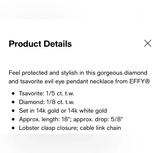 EFFY 14k Gold Diamond Evil Eye Necklace - Picture 3 of 5
